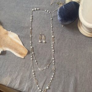 White House Black Market Silver and White Necklace Set.